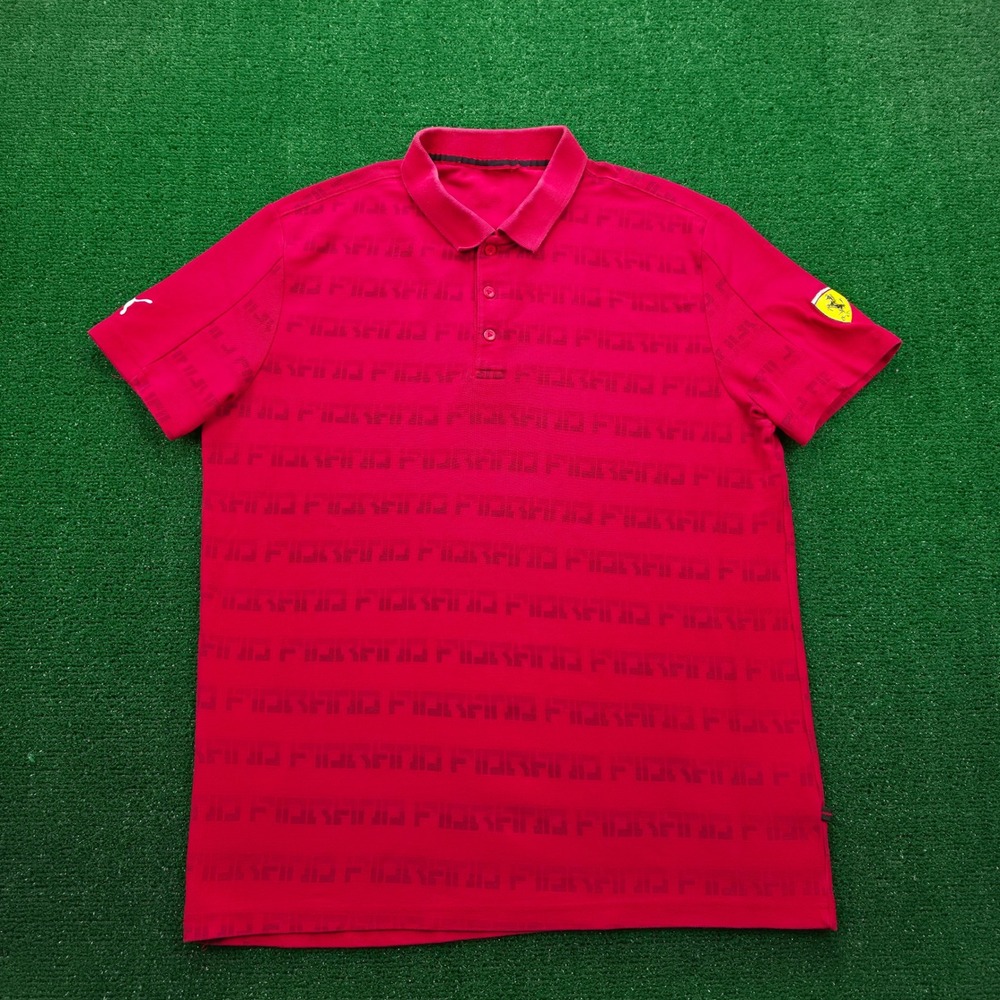 Puma Scuderia Ferrari Fiorano All Over Print Polo Shirt Mens Large Red Golf